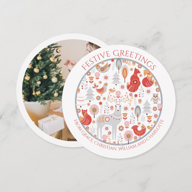 Christmas Personalized Scandinavian Nordic Forest Holiday Card (Front/Back)