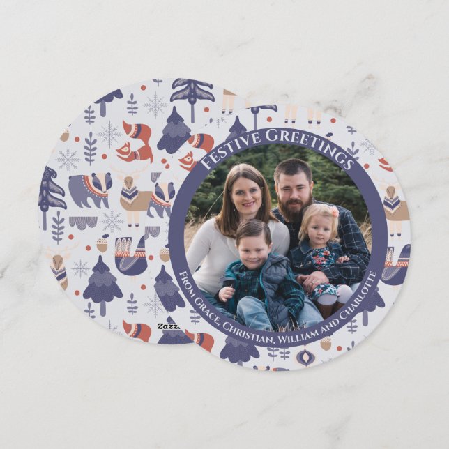 Christmas Personalized Scandinavian Nordic Forest Holiday Card (Front/Back)