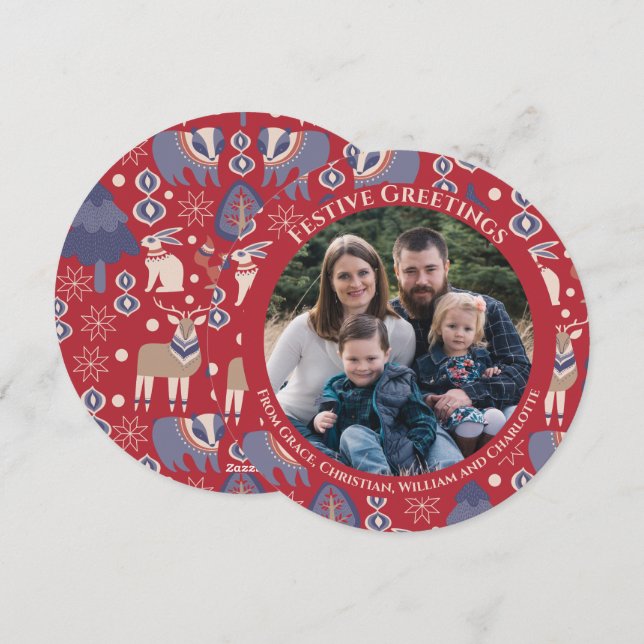 Christmas Personalized Scandinavian Nordic Forest Holiday Card (Front/Back)