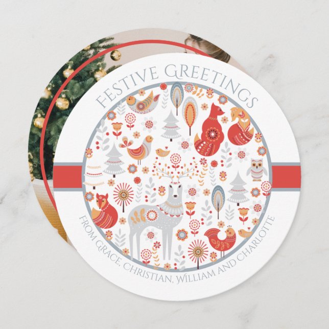 Christmas Personalized Scandinavian Nordic Forest Holiday Card (Front/Back)