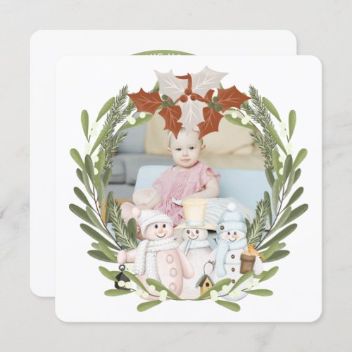 Christmas Personalized Snowman Photo Frame Holiday Card