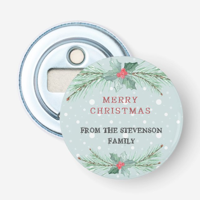 Christmas, Personalized, Spruce, mistletoe Bottle Opener (Front)