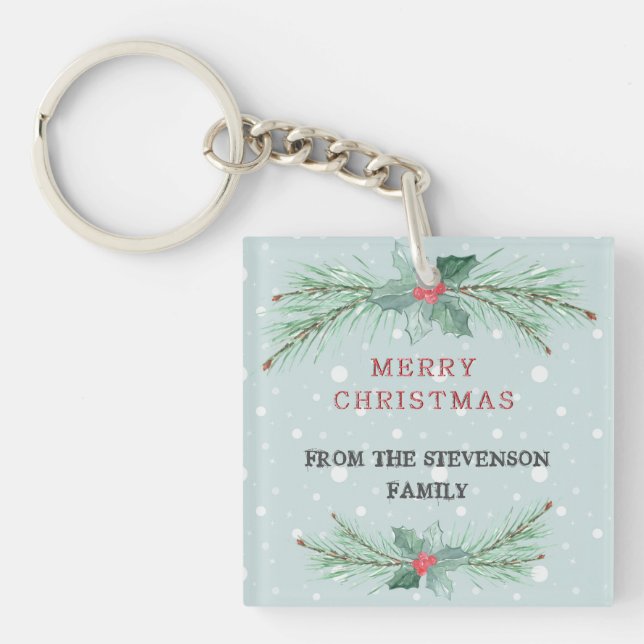 Christmas, Personalized, Spruce, mistletoe Keychain (Front)