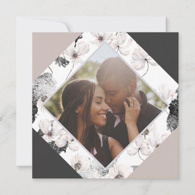 Christmas Personalized Winter Flowers Photo Holiday Card (Front)