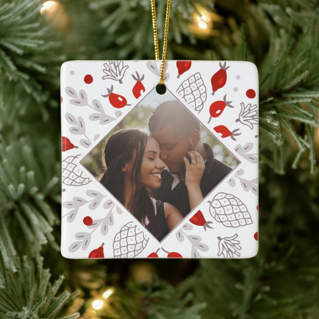 Christmas Personalized Winter Foliage Photo Ceramic Ornament (Tree)