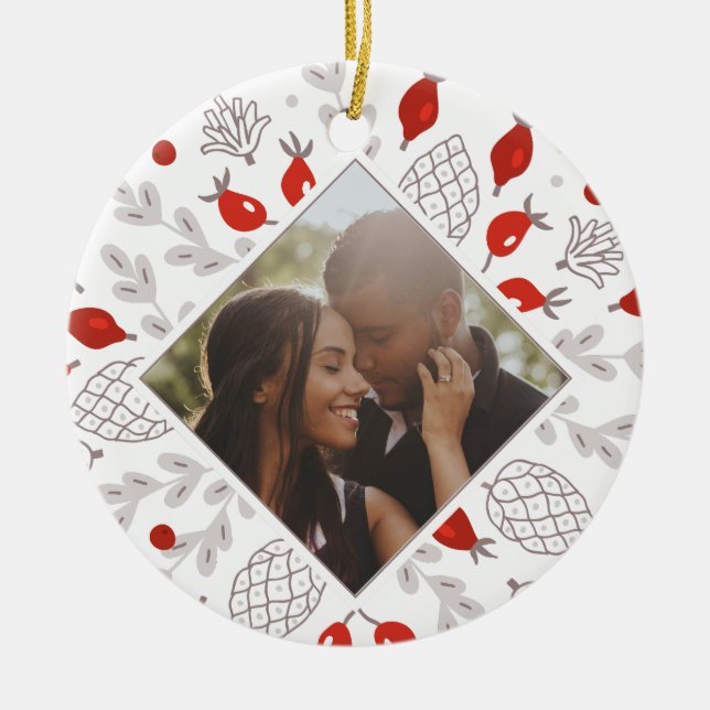 Christmas Personalized Winter Foliage Photo Ceramic Ornament (Front)