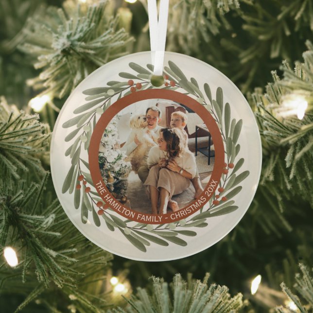 Christmas Personalized Wreath Photo Frame Glass Ornament (Insitu)