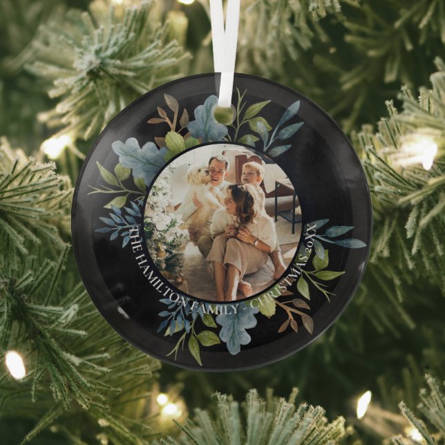 Christmas Personalized Wreath Photo Frame Glass Ornament (Insitu)