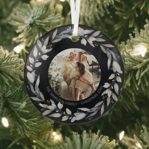 Christmas Personalized Wreath Photo Frame Glass Ornament