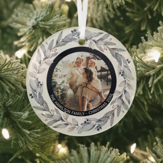 Christmas Personalized Wreath Photo Frame Glass Ornament