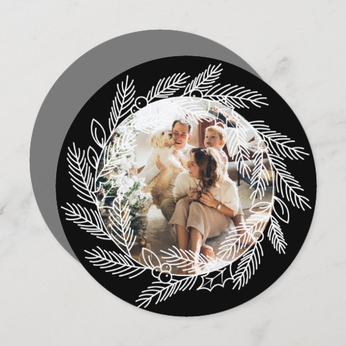 Christmas Personalized Wreath Photo Frame Round Holiday Card