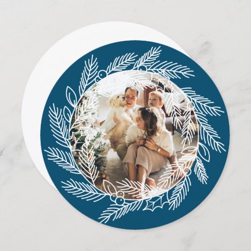 Christmas Personalized Wreath Photo Frame Round Holiday Card