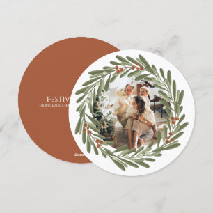 Christmas Personalized Wreath Photo Frame Round Holiday Card