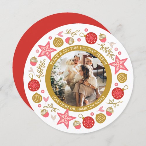 Christmas Personalized Wreath Photo Frame Round Holiday Card