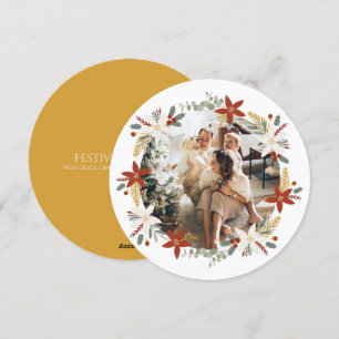 Christmas Personalized Wreath Photo Frame Round Holiday Card