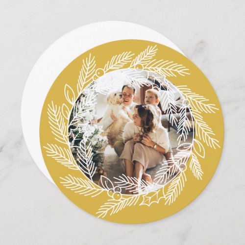 Christmas Personalized Wreath Photo Frame Round Holiday Card