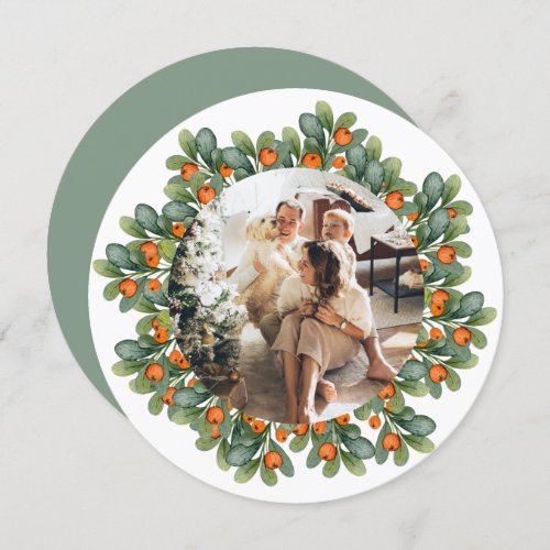 Christmas Personalized Wreath Photo Frame Round Holiday Card