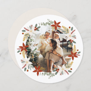 Christmas Personalized Wreath Photo Frame Round Holiday Card