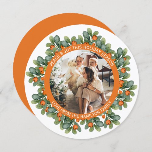 Christmas Personalized Wreath Photo Frame Round Holiday Card