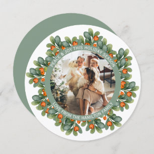 Christmas Personalized Wreath Photo Frame Round Holiday Card