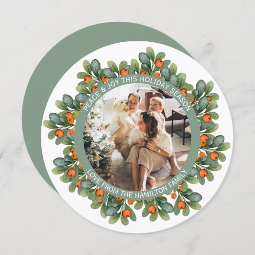 Christmas Personalized Wreath Photo Frame Round Holiday Card