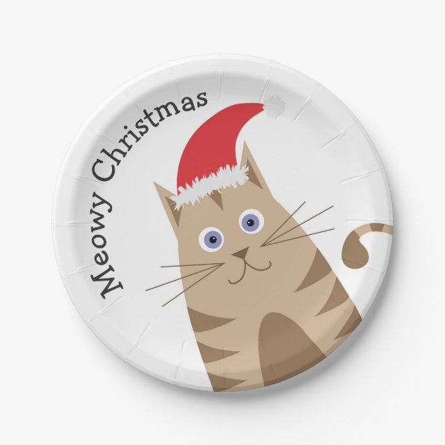Christmas pet cat holidays table decoration meow paper plates (Front)
