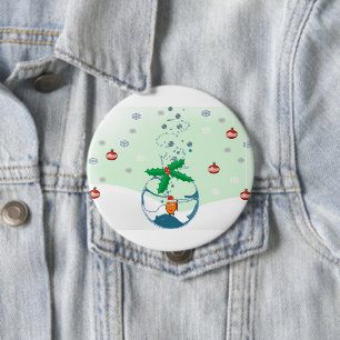 Christmas Pet Fish In a Bag Holly Emblelichments Pinback Button