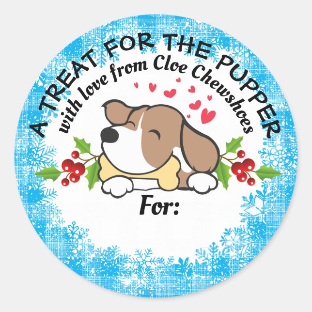 Christmas pet food dog treats personalized to from classic round sticker (Front)