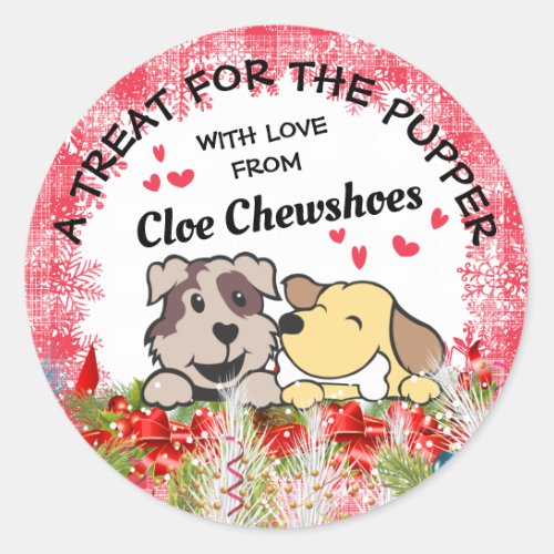 Christmas pet food dog treats personalized to from classic round sticker