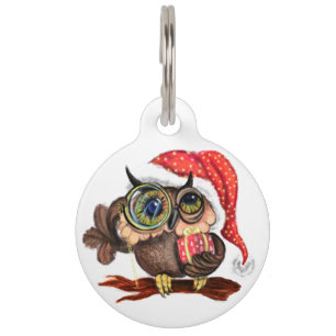 Christmas Pet ID Tag Gift with Baby Owl with Gifts