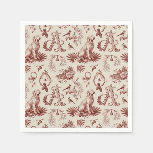 Christmas Pet Monogram A Golden Retriever Napkins (Front)