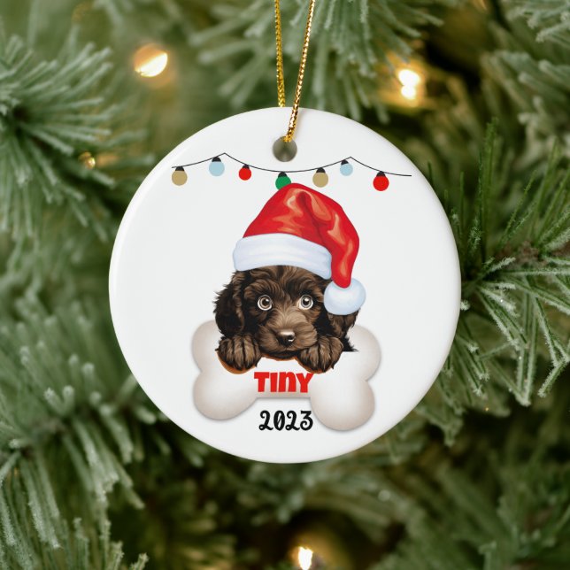 Christmas Pet Ornament, Poodle Christmas Ceramic Ornament (Tree)