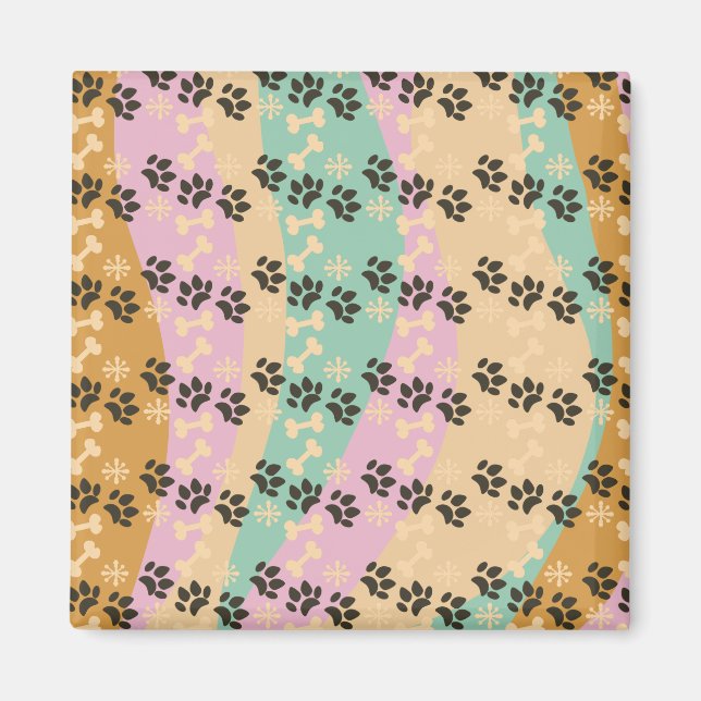 Christmas Pet Paw Bone Snowflake Patterned Magnet (Front)