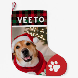 Christmas pet photo custom dog lovers red plaid small christmas stocking