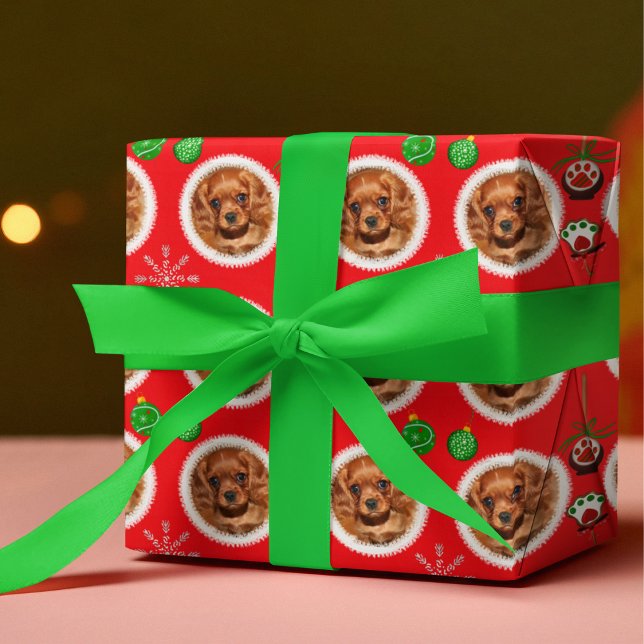 Christmas Pet Photo Pattern Treats Toys  Wrapping Paper Sheets (Great to personalize your dog wrapping paper with your photo for the holidays!)