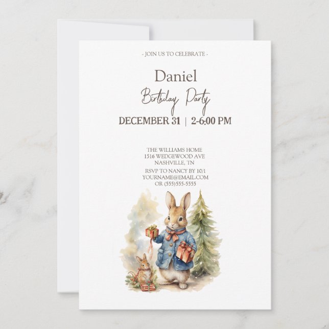 Christmas Peter rabbit Birthday Party Invitation (Front)