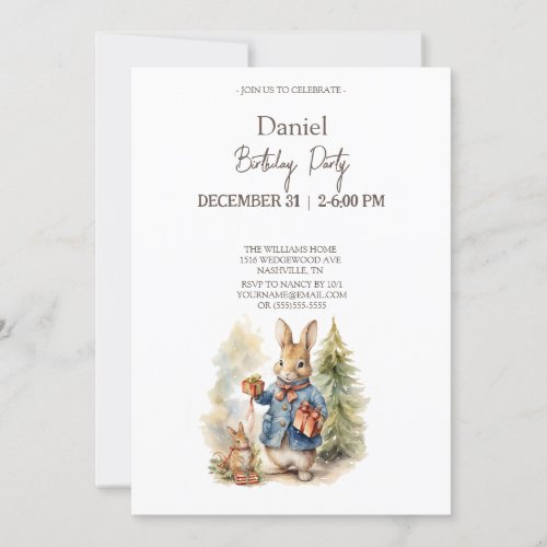 Christmas Peter rabbit Birthday Party Invitation
