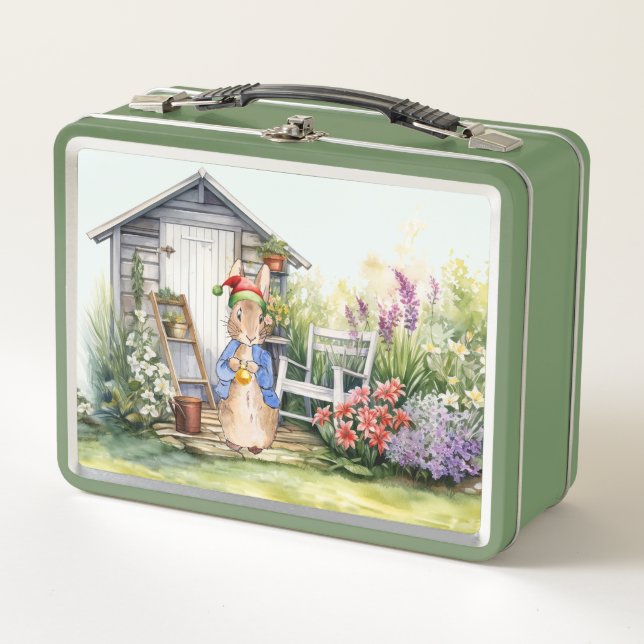 Christmas Peter the Rabbit Garden Shed Metal Lunch Box (Front)