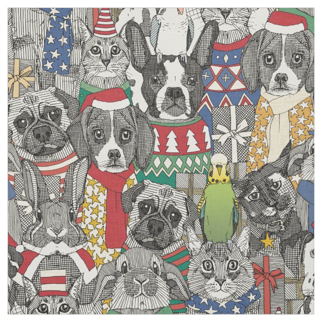 christmas pets fabric (Swatch)