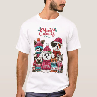 Christmas Pets Knitting Style T-Shirt