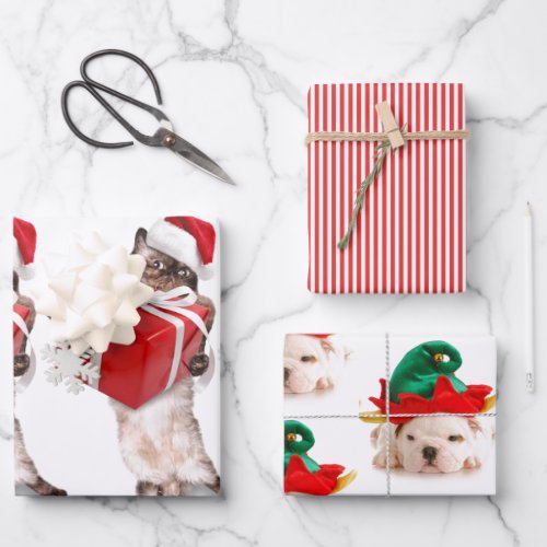CHRISTMAS PETS Wrapping Paper Flat Sheet Set of 3
