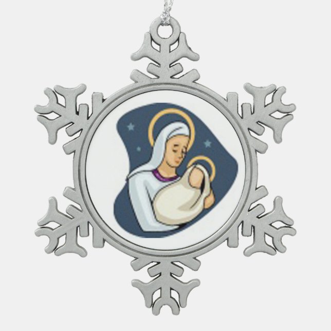 Christmas Peweter Snowflake Ornament/Baby Jesus Snowflake Pewter Christmas Ornament (Front)