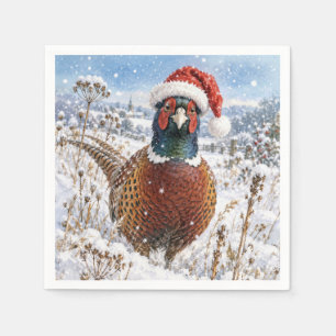 Christmas Pheasant in Winter Field Napkins