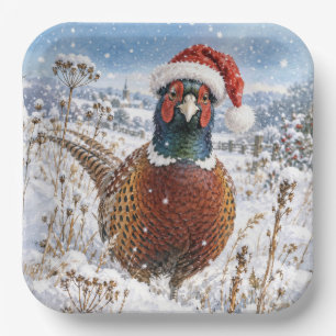 Christmas Pheasant in Winter Field Paper Plates