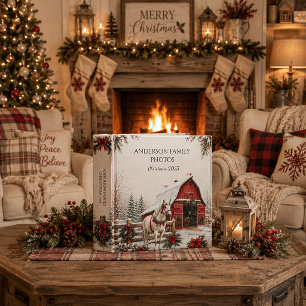 Christmas Photo Album Red Barn White Horse 3 Ring Binder