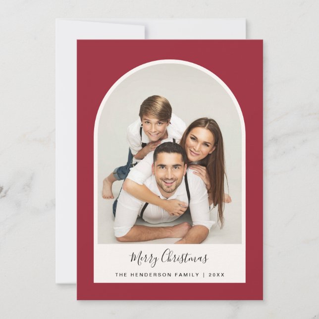 Christmas Photo Arched Picture Frame Red Holiday Card (Front)