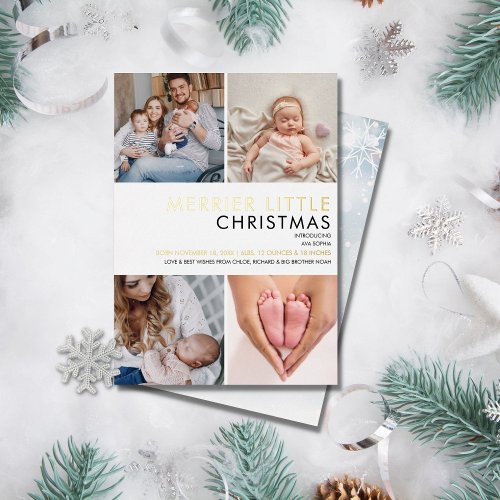 Christmas Photo Birth Announcement Gold Foil Card