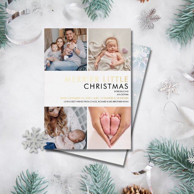 Christmas Photo Birth Announcement Gold Foil Card (Creator Uploaded)