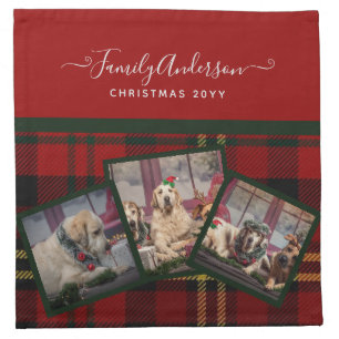 Christmas PHOTO Blanket - Red Tartan Collage Cloth Napkin