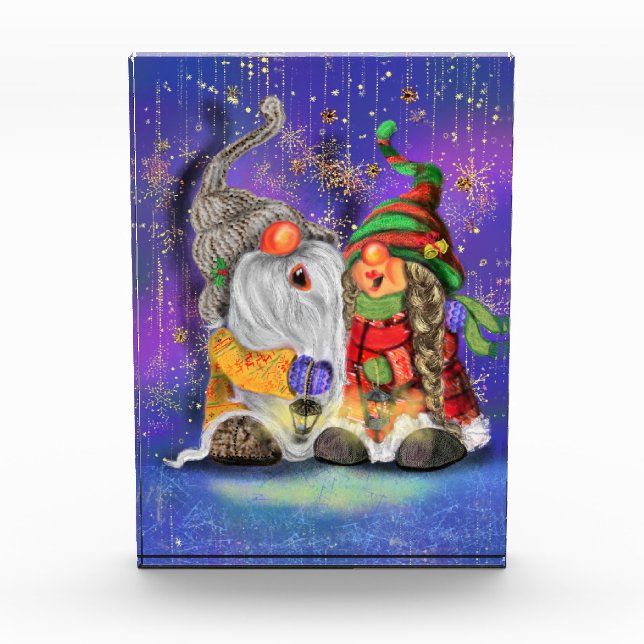 Christmas Photo Block Couple Gnomes Singing (Front)
